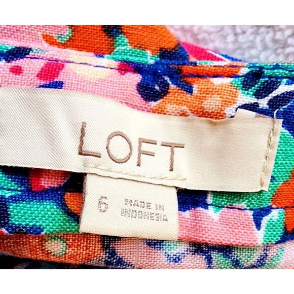 NEW Loft Floral Linen Blend MIDI Skirt Sz 6 Side Slit Zip Pink Spring Cottage - Picture 5 of 9